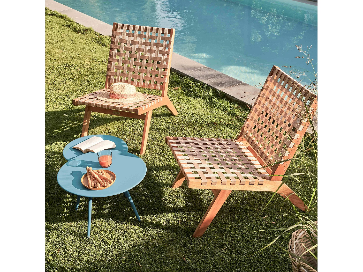 Table basse de jardin ronde en métal bleu 50 cm - Palavas