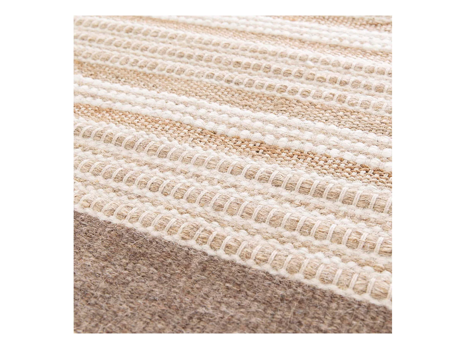 Tapis rectangulaire rayé en laine et jute tissé à plat 160 x 230 cm
