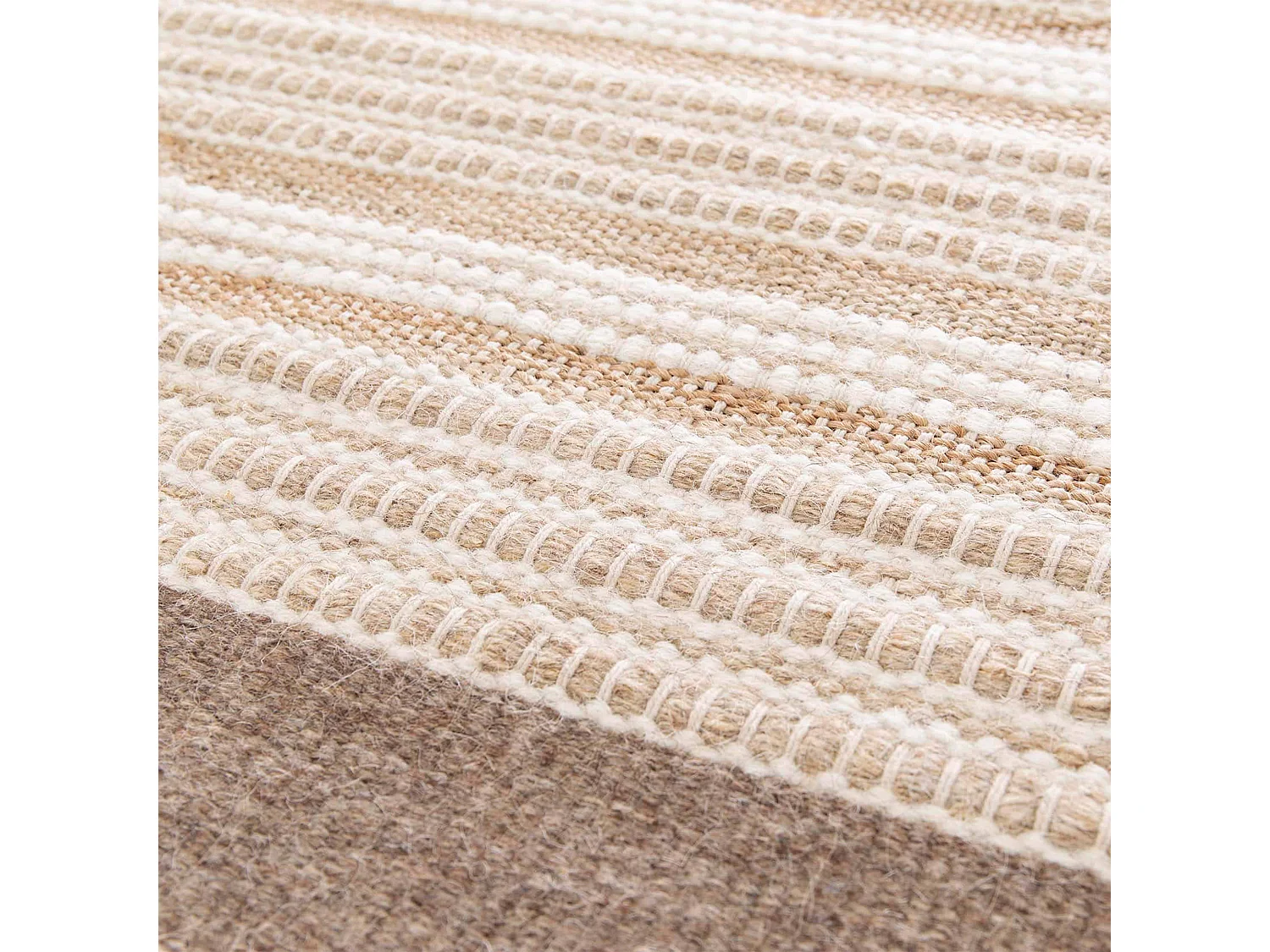 Tapis rectangulaire rayé en laine et jute tissé à plat 160 x 230 cm
