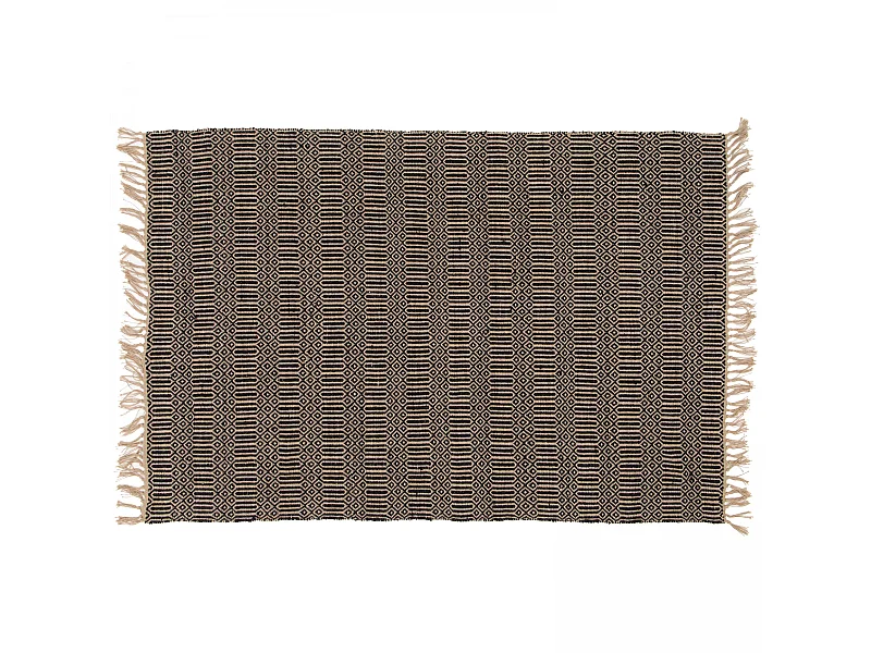 Tapis à franges en jute naturel tissé main noir 80 x 200 cm