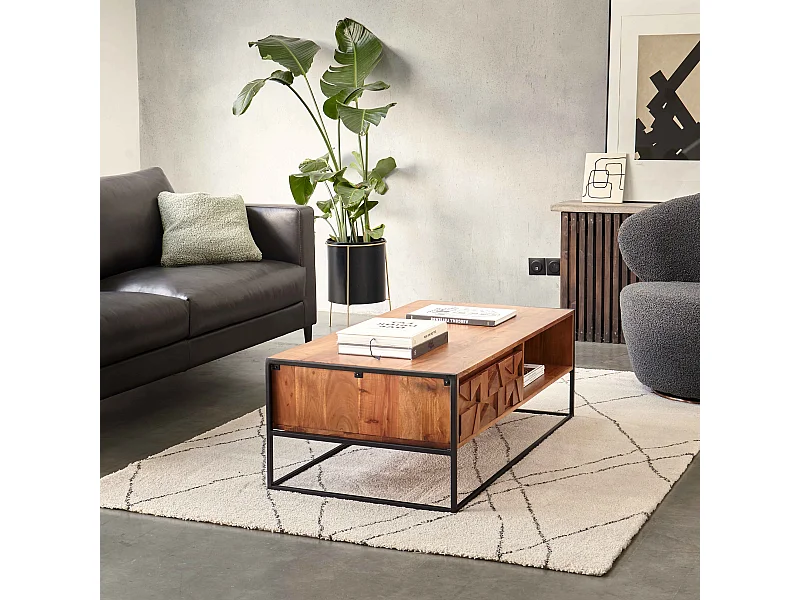 Tapis rectangulaire motif berbère à poils courts écru 120 x 170 cm