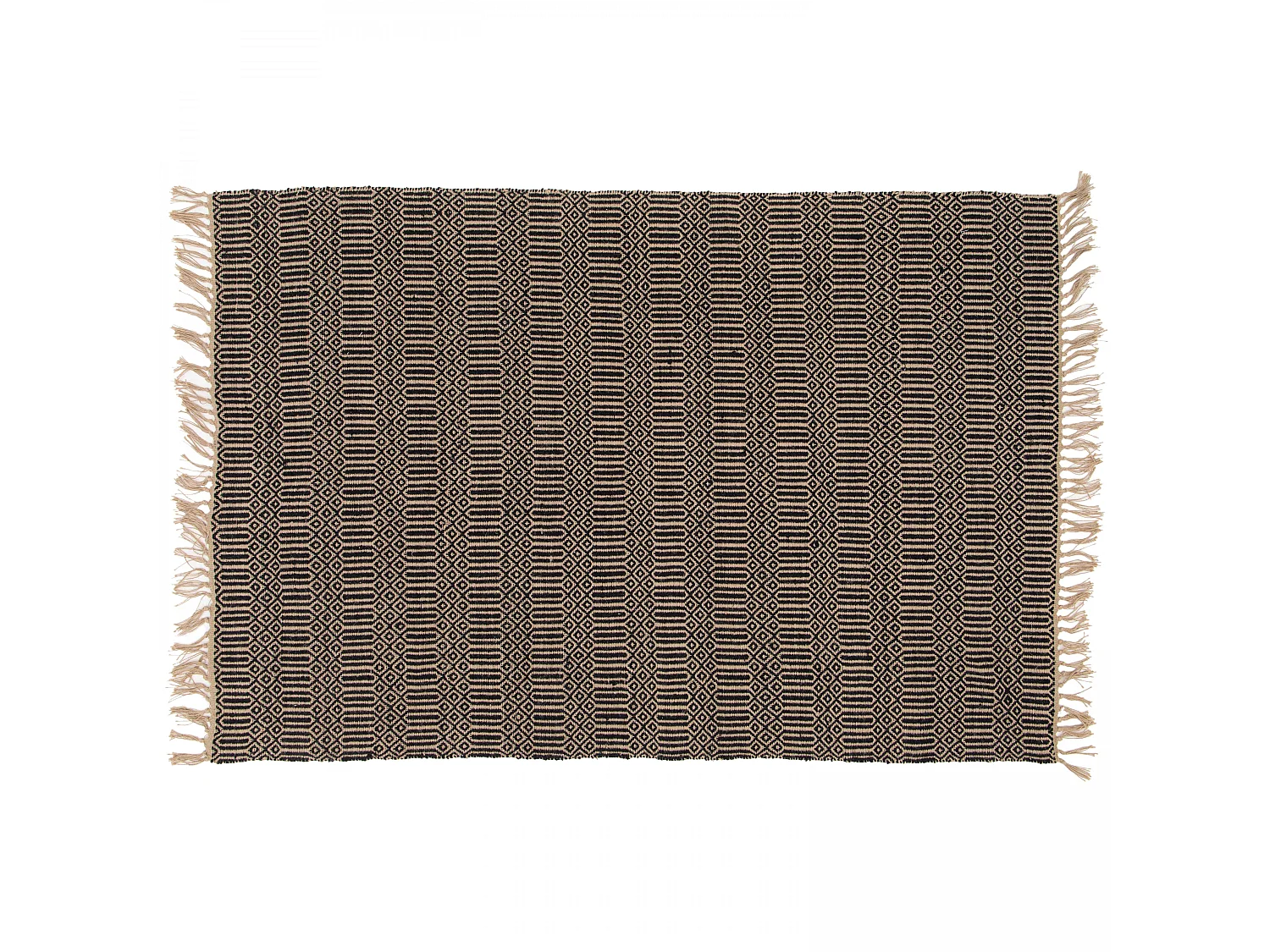 Tapis à franges en jute naturel tissé main noir 160 x 230 cm