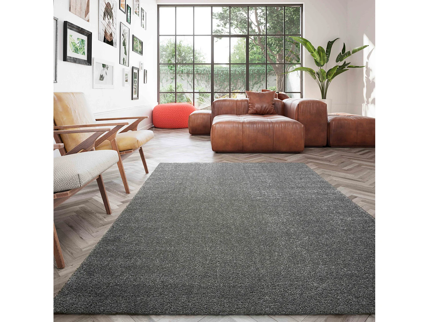 Tapis uni à poils longs en polypropylène 160 x 230 cm gris