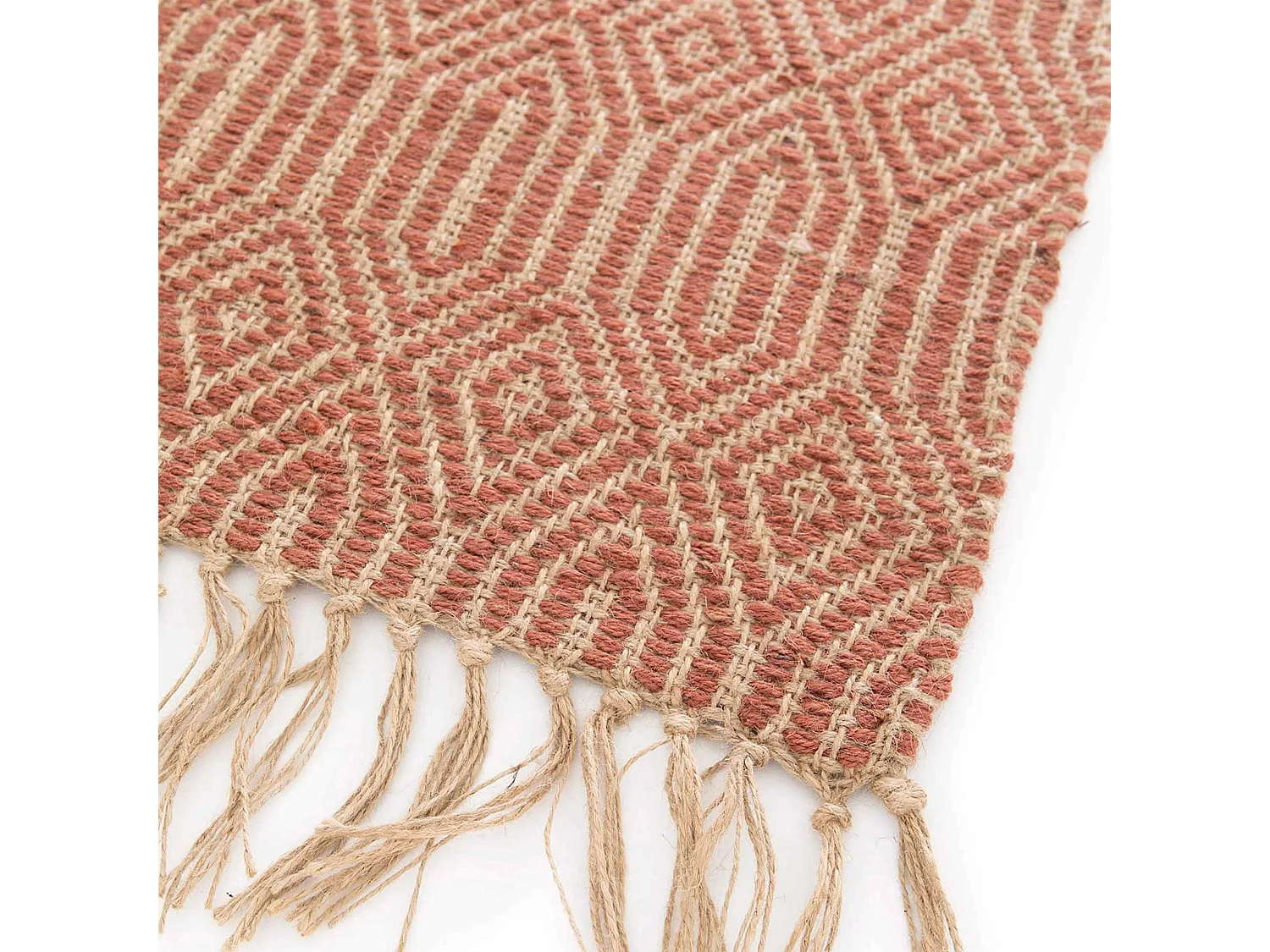 Tapis à franges en jute naturel tissé main terracotta 160 x 230 cm