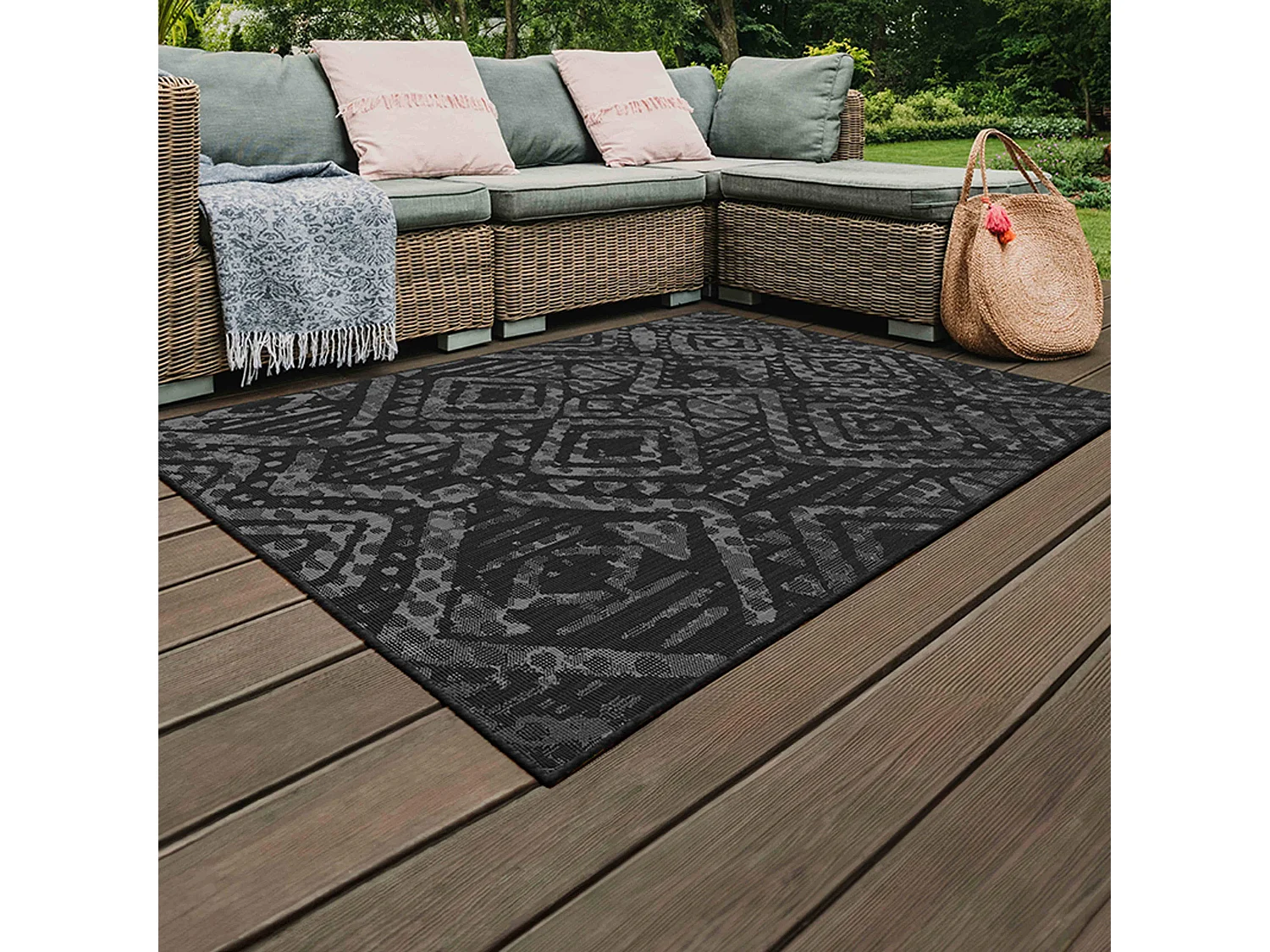 Tapis d'extérieur en polypropylène 120 x 170 cm noir