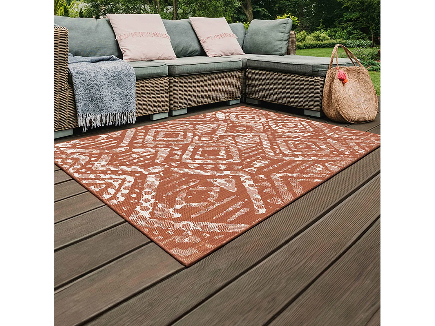 Tapis d'extérieur en polypropylène 120 x 170 cm terracotta
