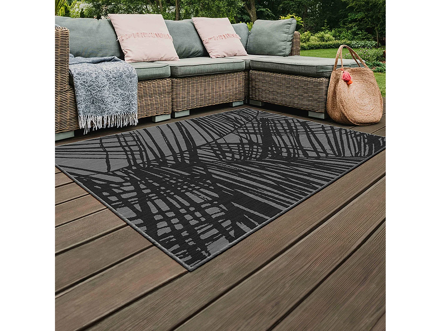 Tapis d'extérieur en polypropylène 120 x 170 cm noir