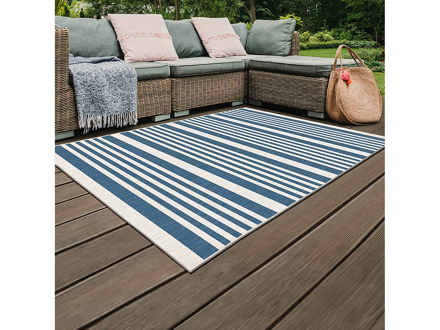 Tapis d'extérieur en polypropylène 120 x 170 cm bleu