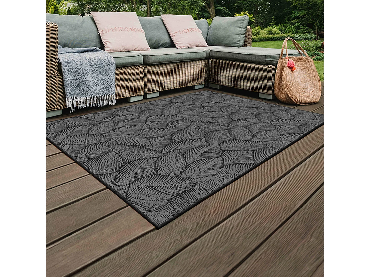 Tapis d'extérieur en polypropylène 120 x 170 cm noir