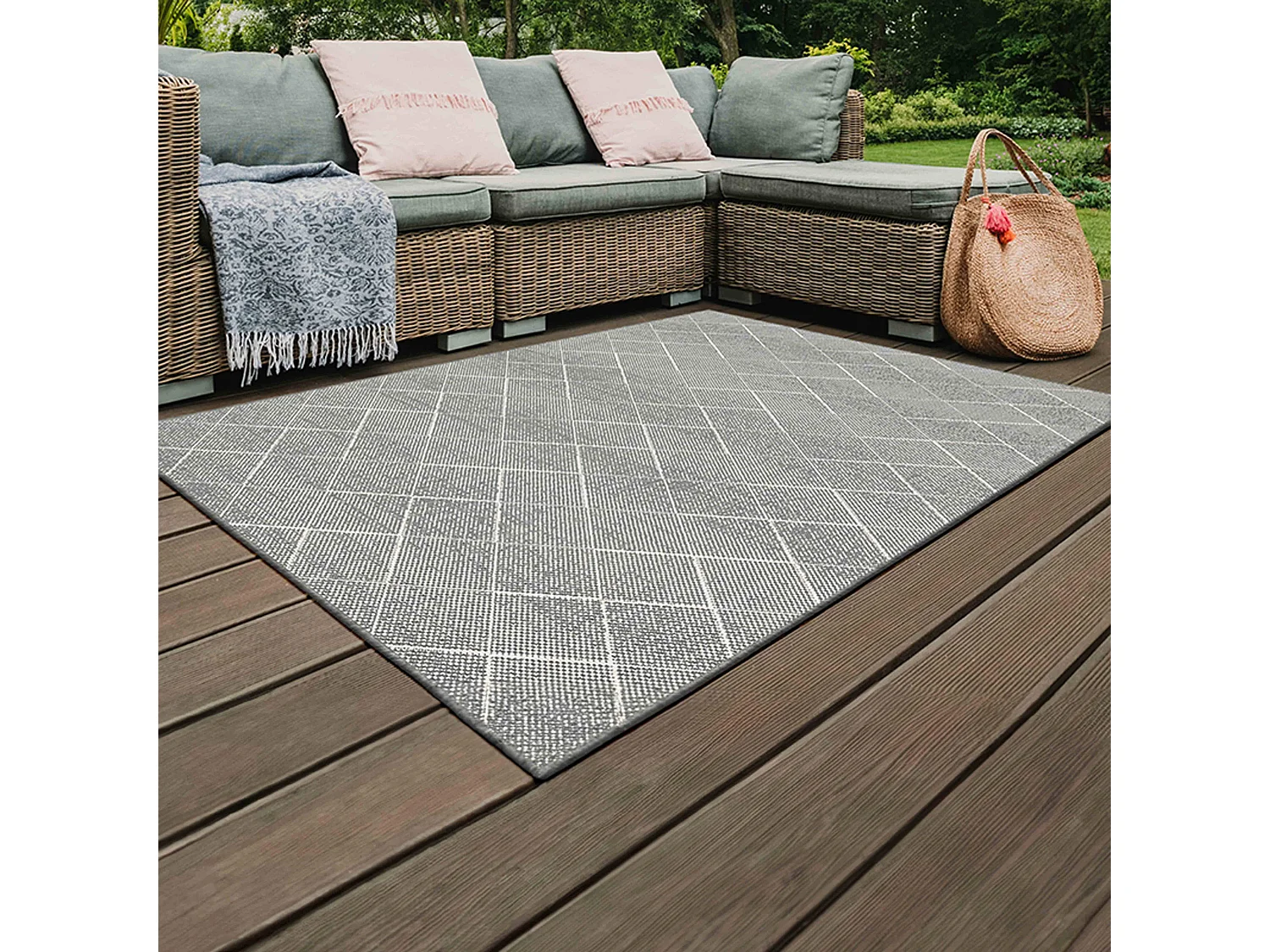 Tapis d'extérieur en polypropylène 120 x 170 cm gris