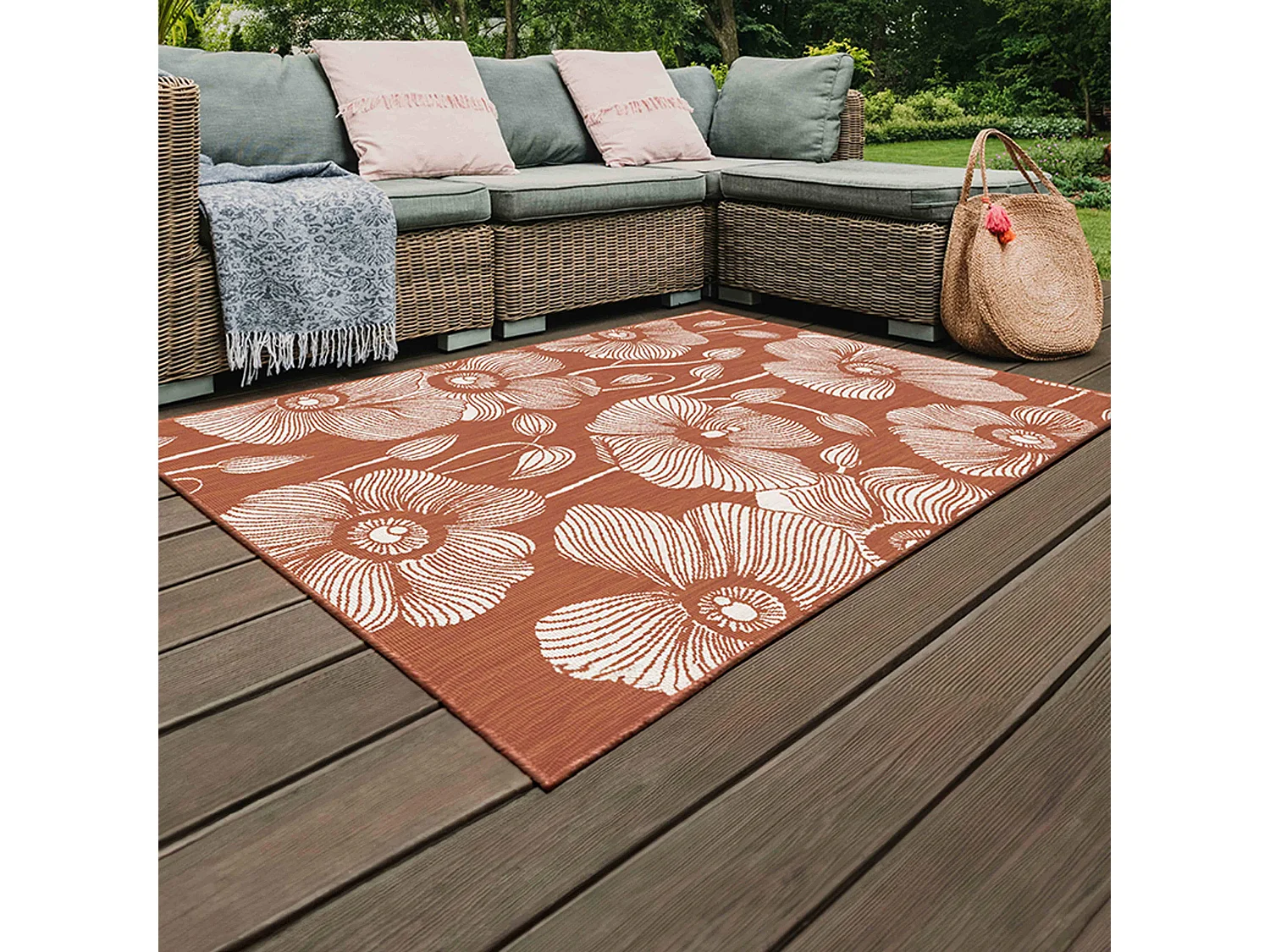 Tapis d'extérieur en polypropylène 200 x 290 cm terracotta