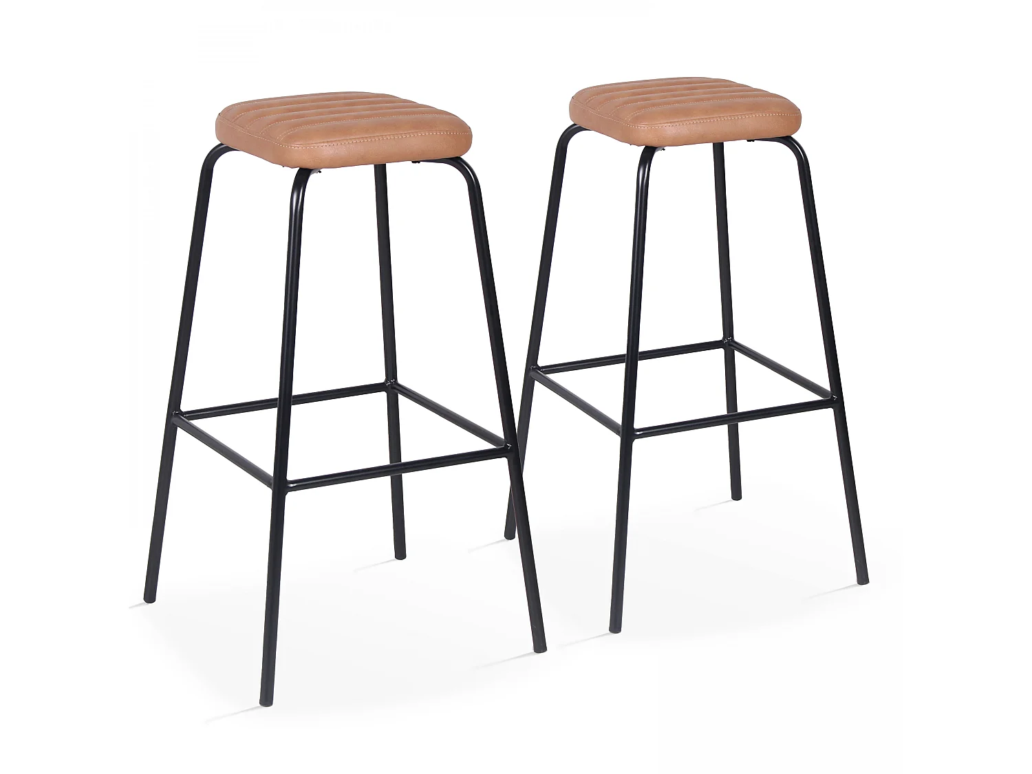 Lot de 2 tabourets hauts en textile enduit marron clair