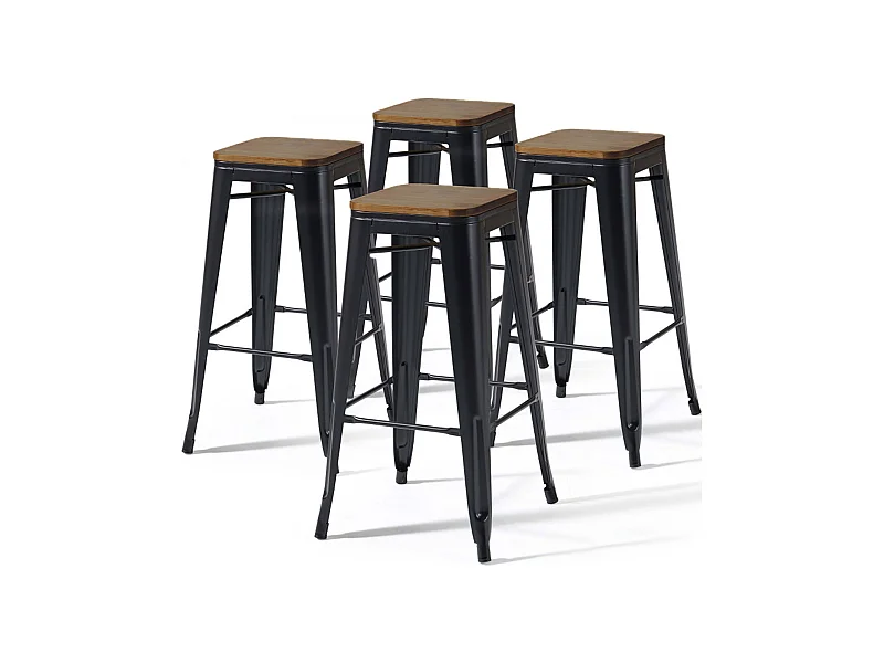 Lot de 4 tabourets de bar en acier noir mat