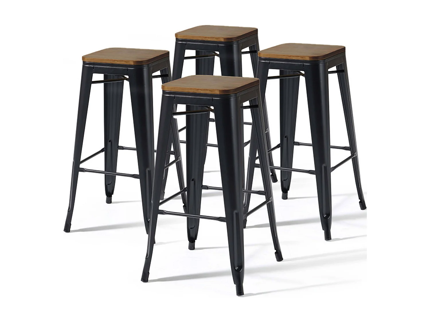 Lot de 4 tabourets de bar en acier noir mat
