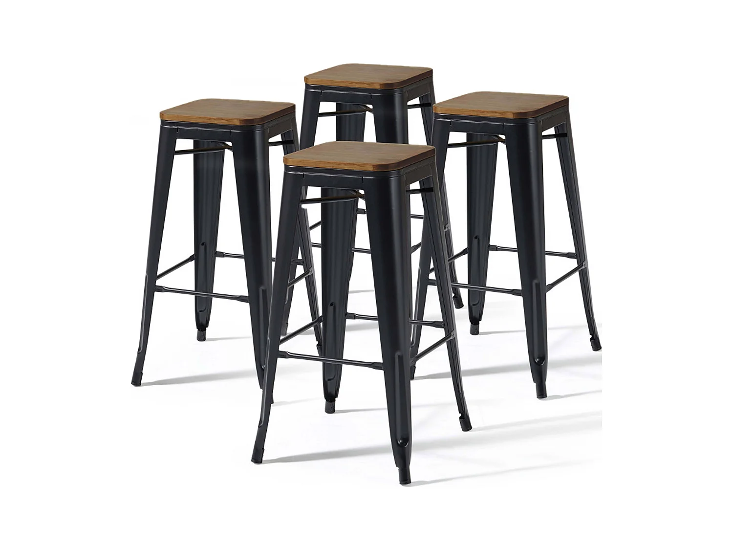Lot de 4 tabourets de bar en acier noir mat