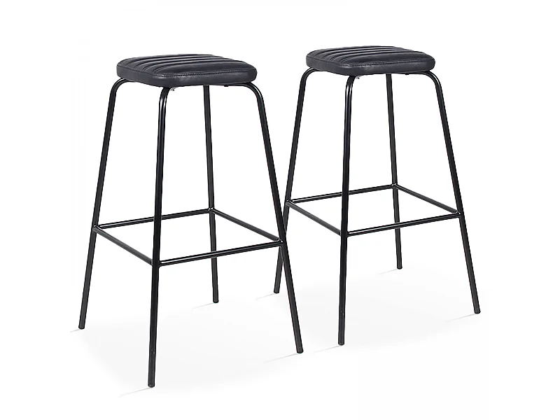 Lot de 2 tabourets hauts en textile enduit noir