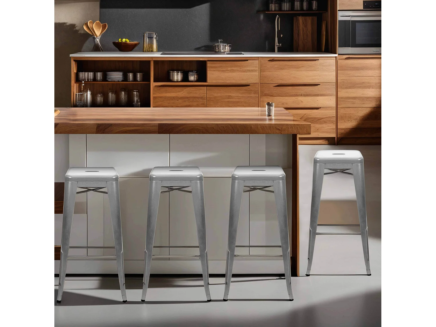 Lot 4 tabourets de bar en métal gris mat