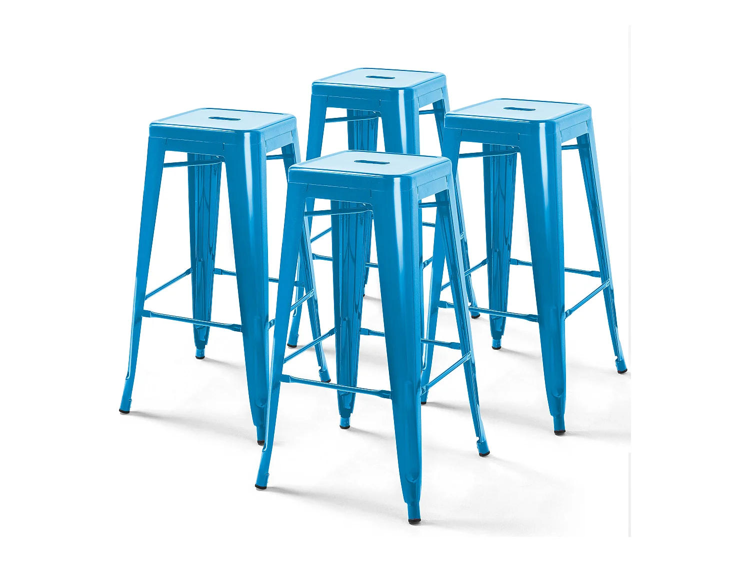 Lot de 4 tabourets de bar acier bleu brillant