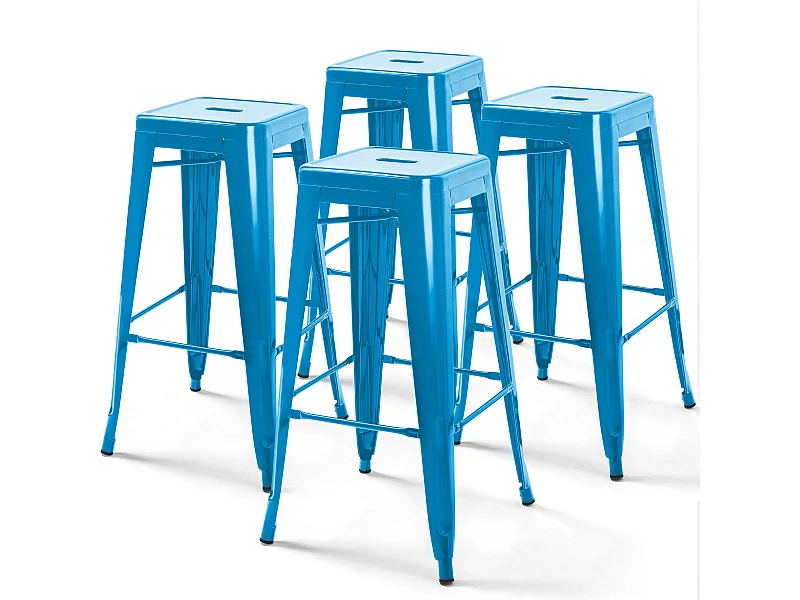 Lot de 4 tabourets de bar acier bleu brillant
