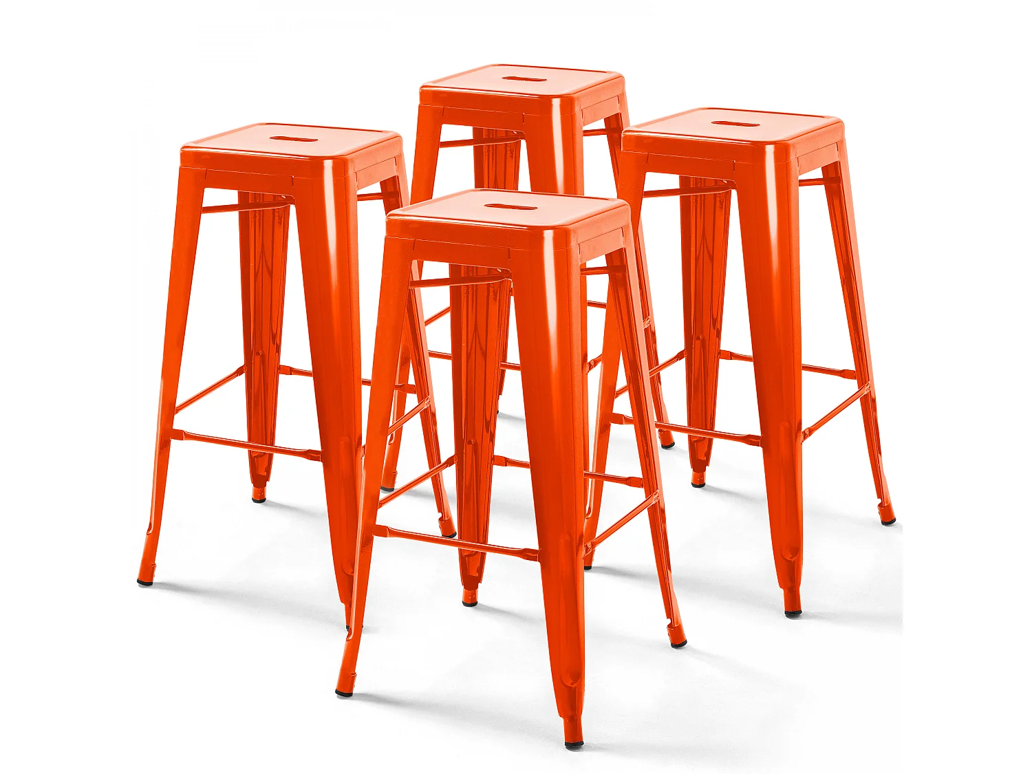 Lot de 4 tabourets de bar acier orange brillant