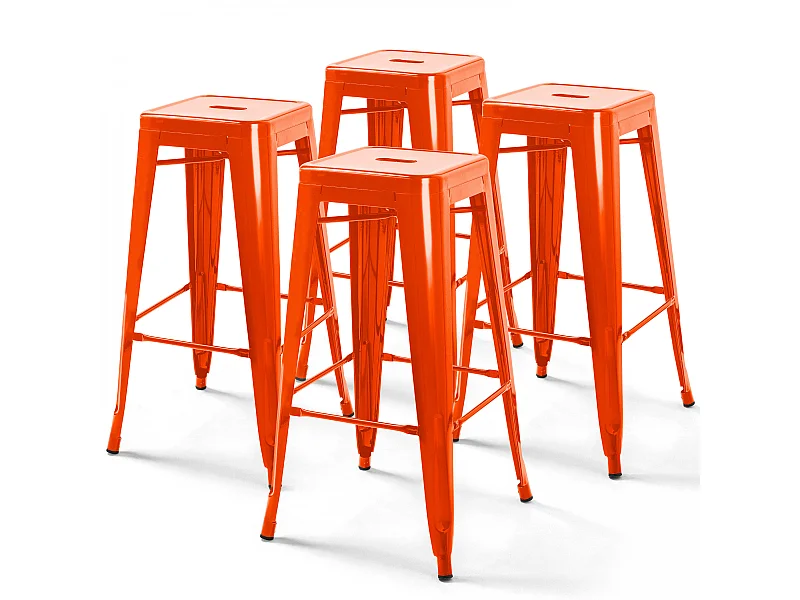 Lot de 4 tabourets de bar acier orange brillant