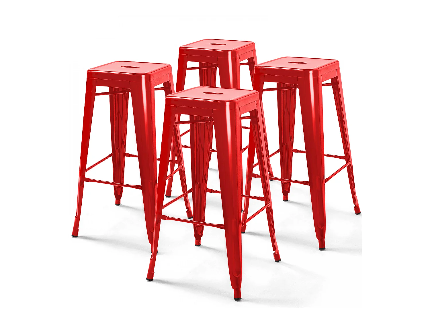 Lot de 4 tabourets de bar acier rouge brillant