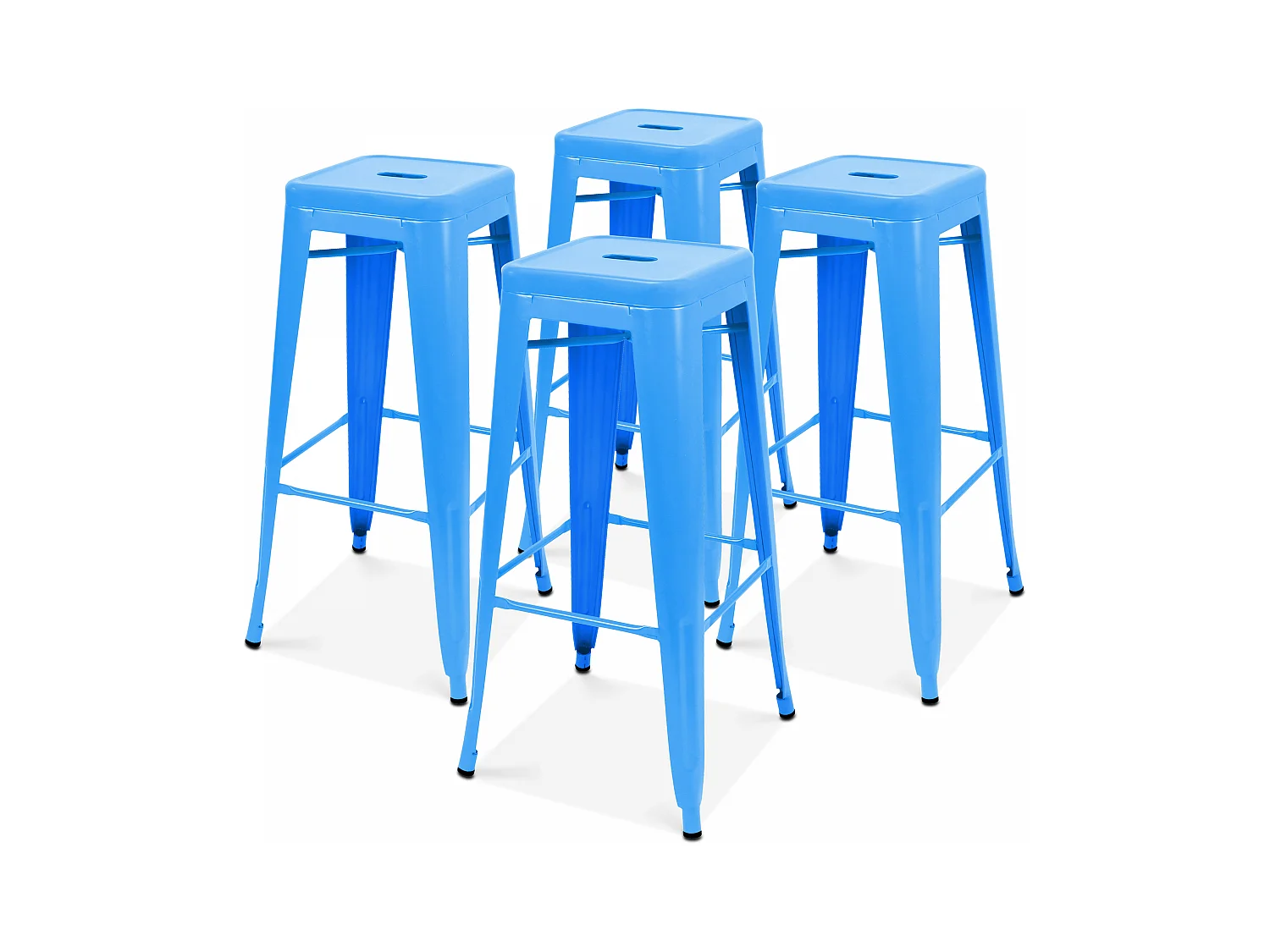 Lot 4 tabourets de bar en métal bleu mat