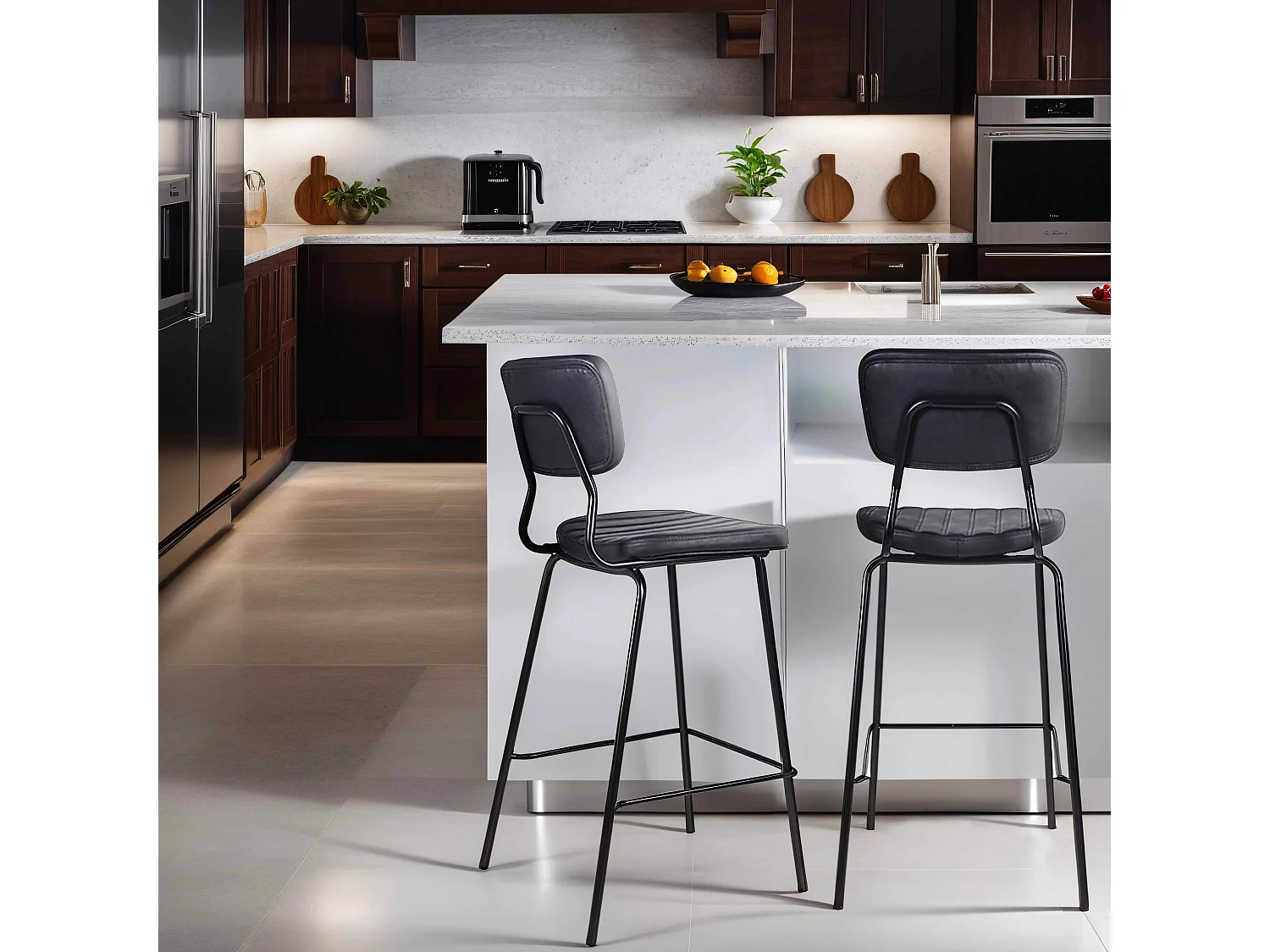 Lote de 2 sillas altas de tela recubierta en negro