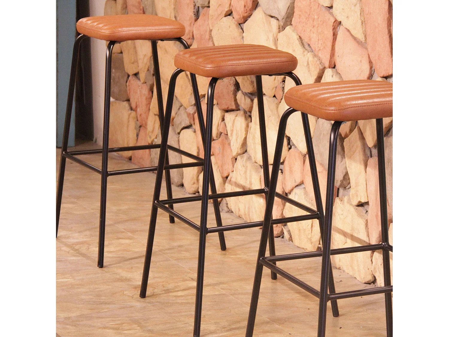 Lot de 2 tabourets hauts en textile enduit marron foncé