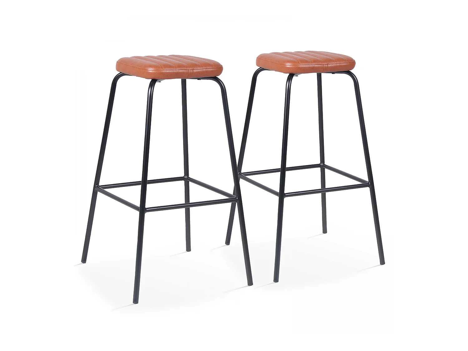 Lot de 2 tabourets hauts en textile enduit marron foncé
