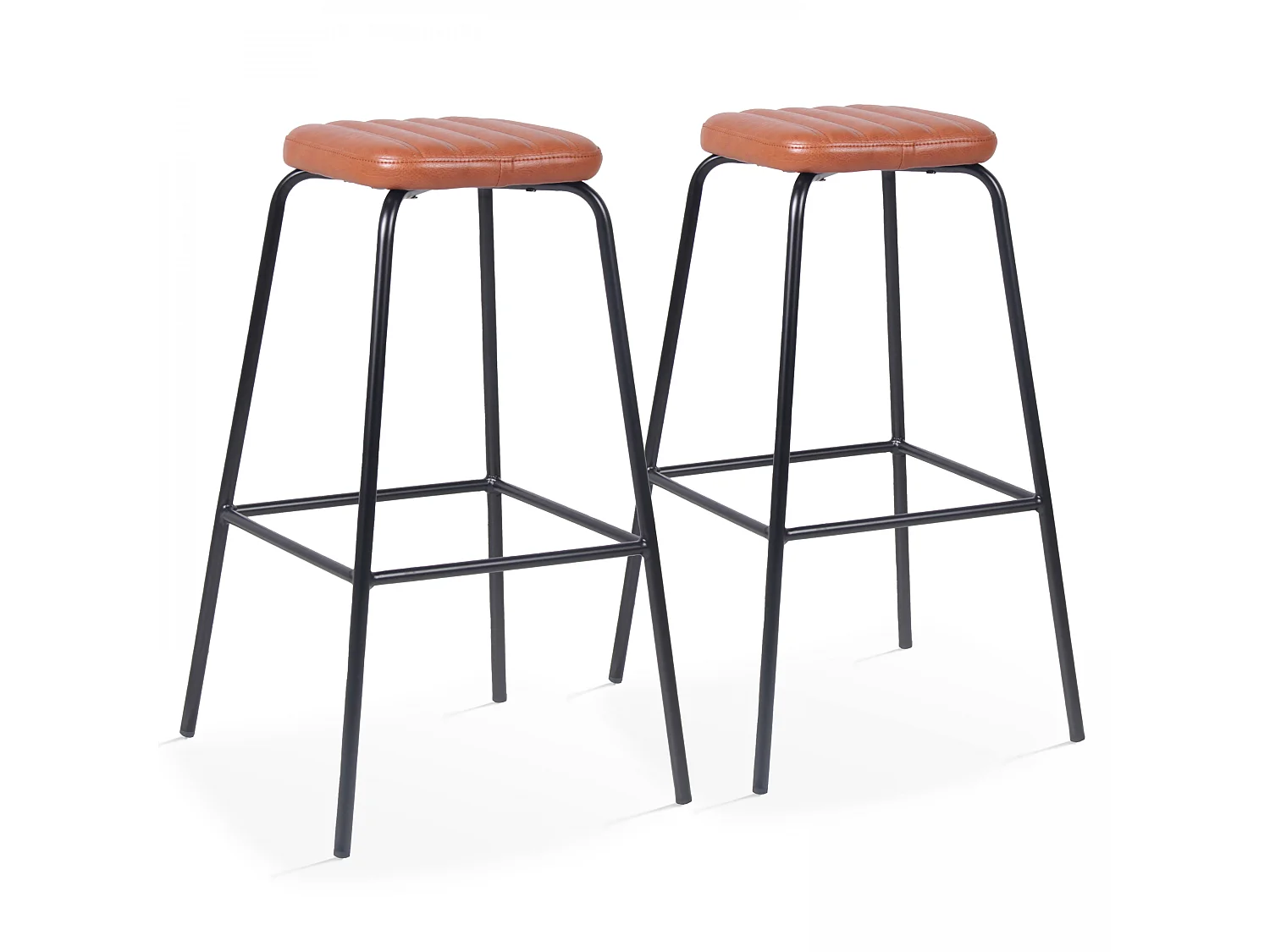 Lot de 2 tabourets hauts en textile enduit marron foncé