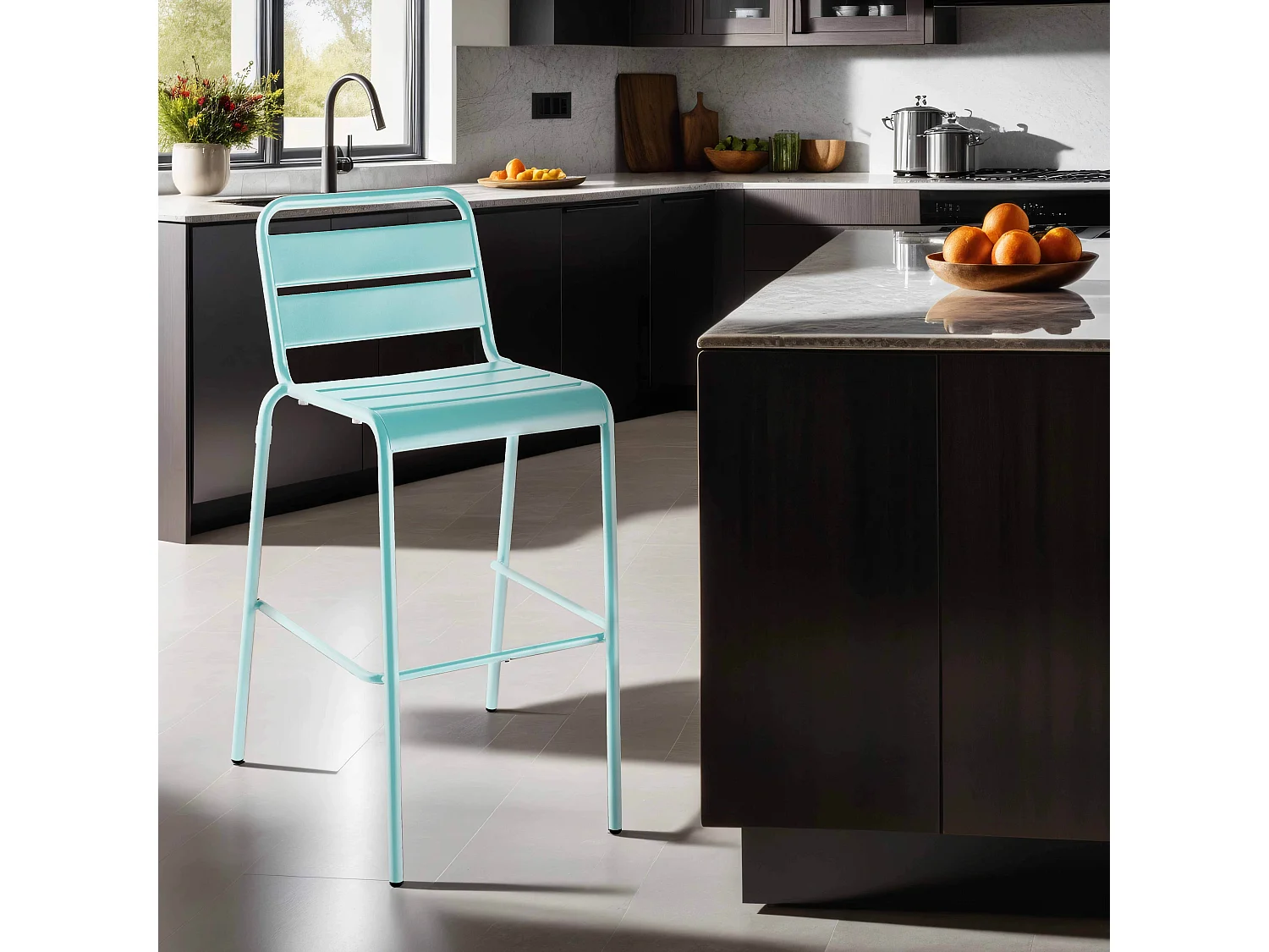 Chaise haute en métal turquoise - Palavas