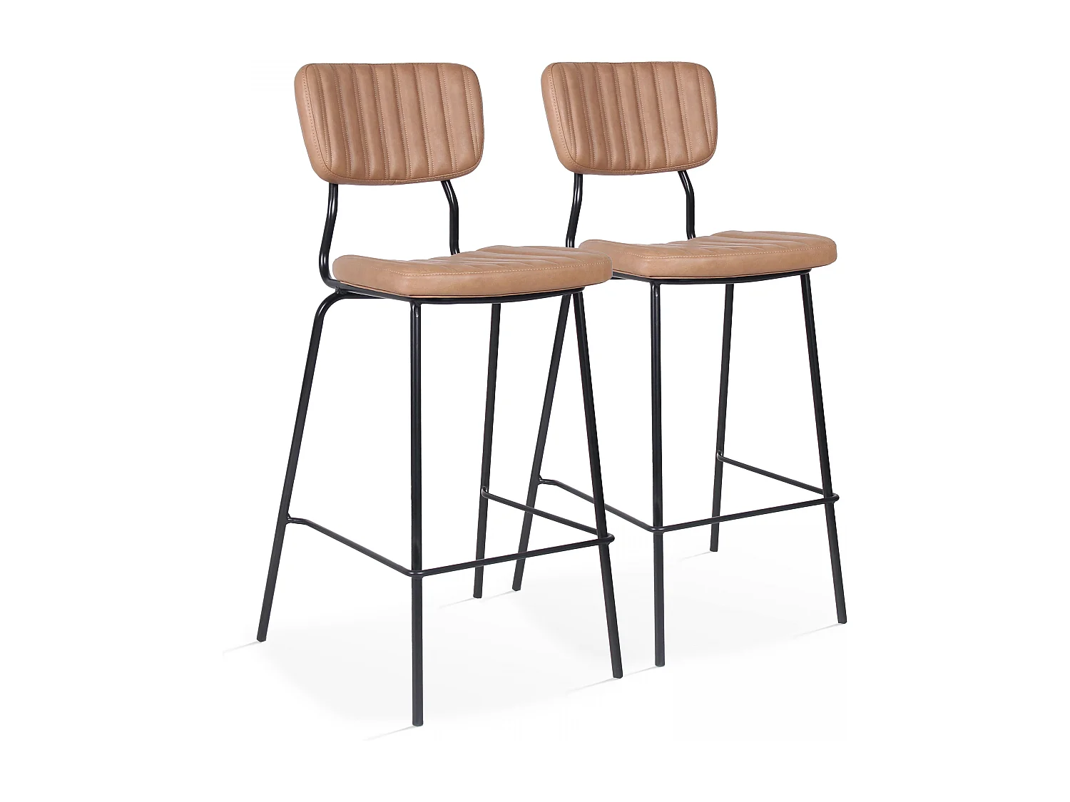 Lot de 2 chaises hautes en textile enduit marron clair