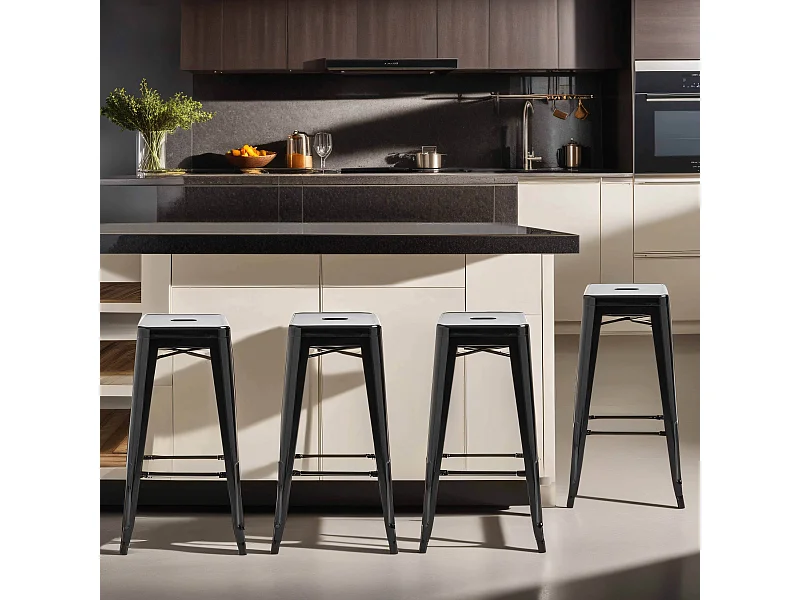 Lot de 4 tabourets de bar acier noir brillant