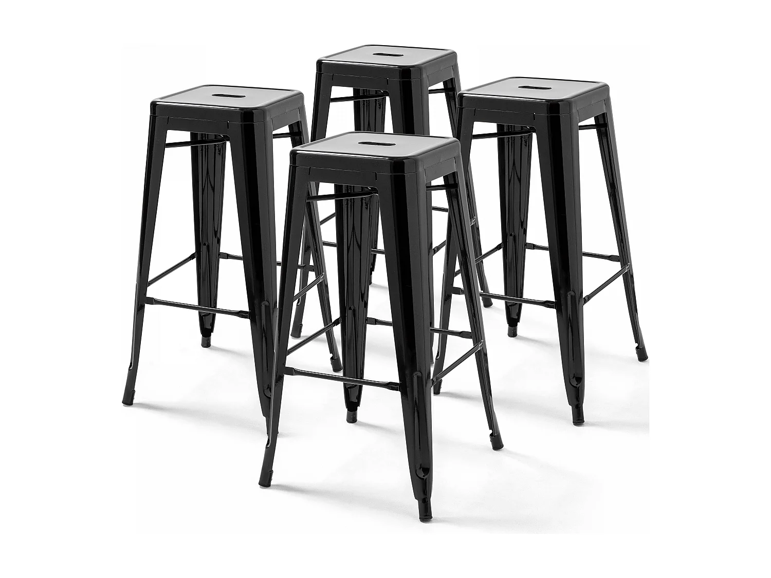 Lot de 4 tabourets de bar acier noir brillant