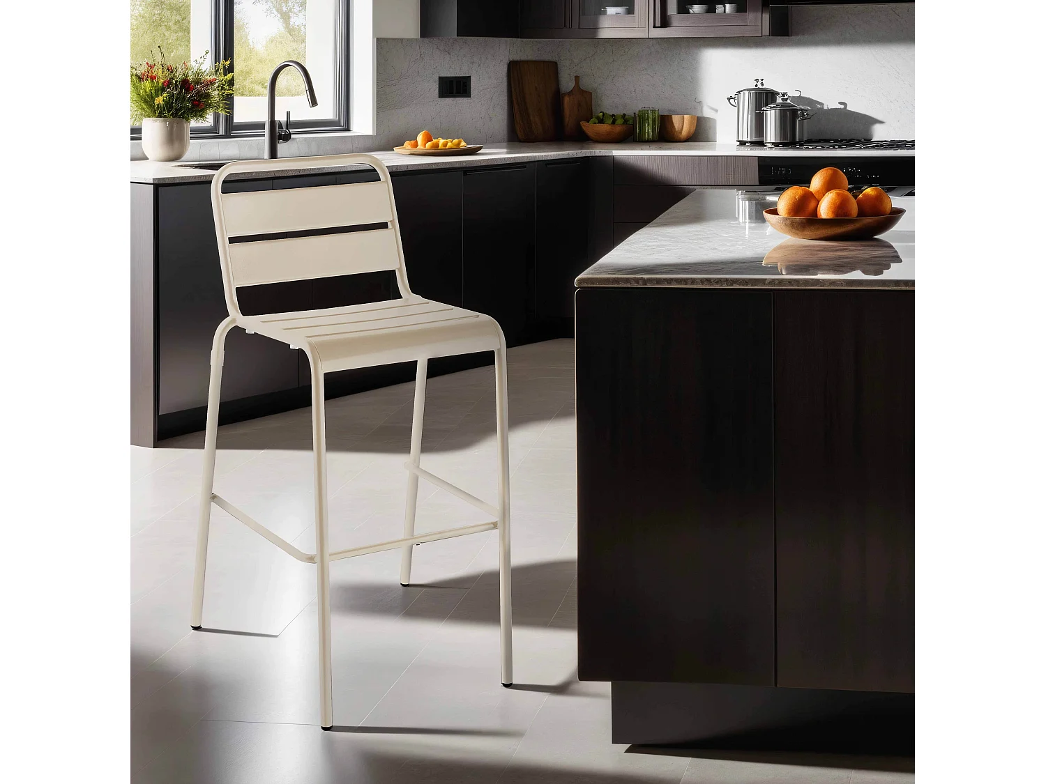 Chaise haute en métal ivoire - Palavas