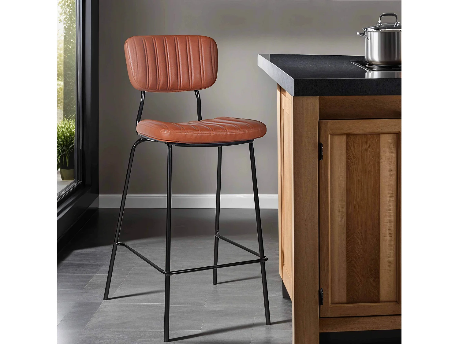 Lot de 2 chaises hautes en textile enduit marron foncé