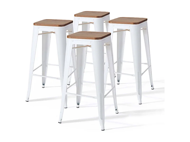 Lot de 4 tabourets de bar en acier blanc
