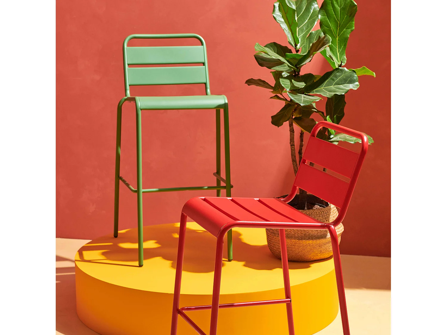 Chaise haute de jardin en métal vert cactus - Palavas