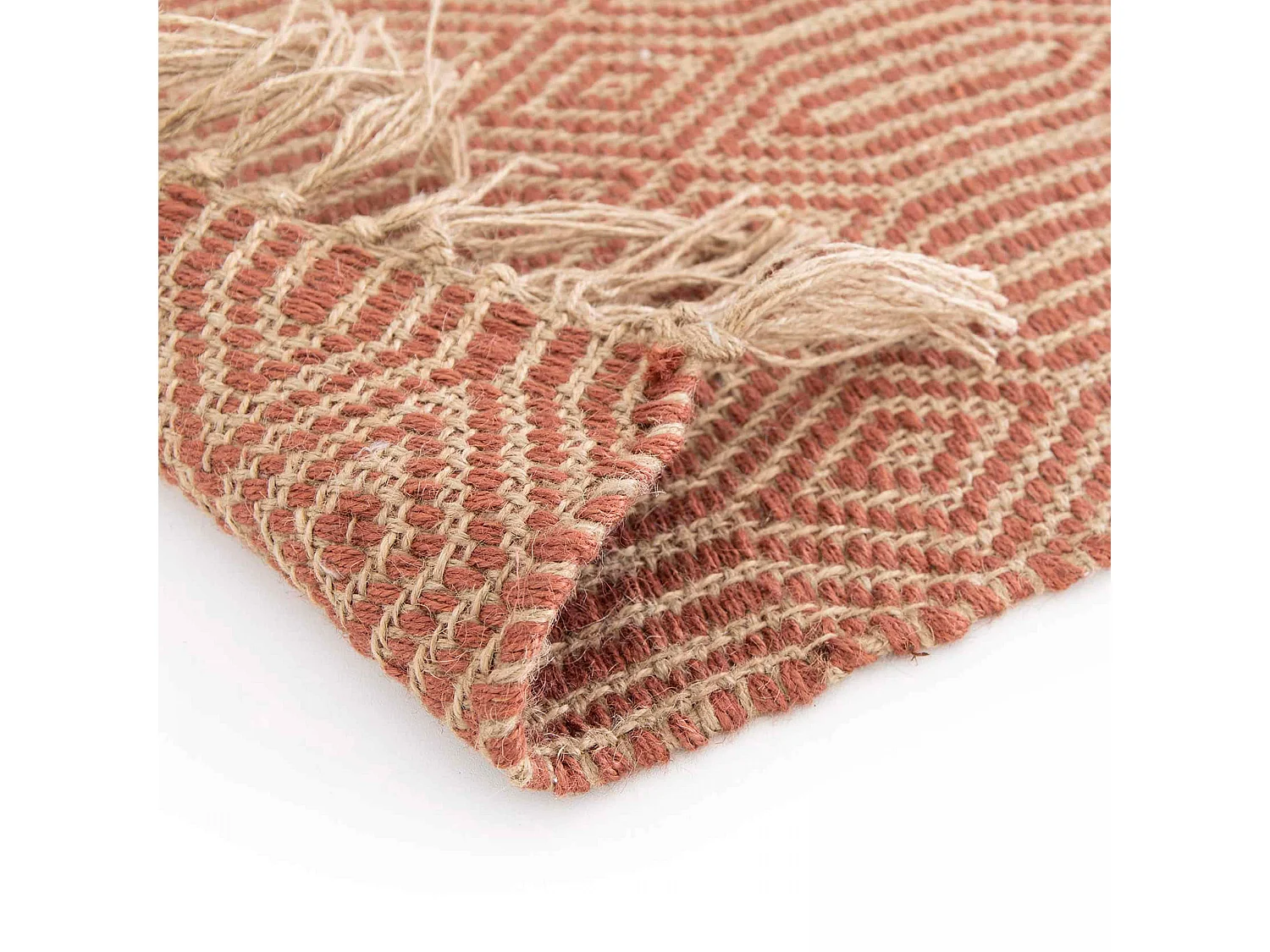 Tapis à franges en jute naturel tissé main terracotta 200 x 290 cm