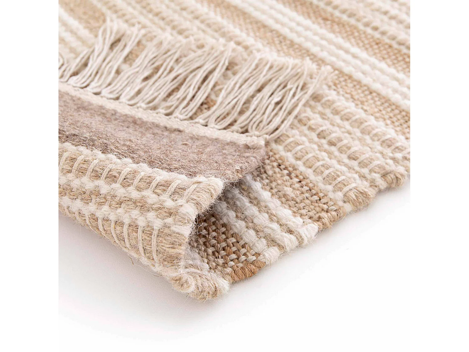 Tapis rectangulaire rayé en laine et jute tissé à plat 120 x 170 cm