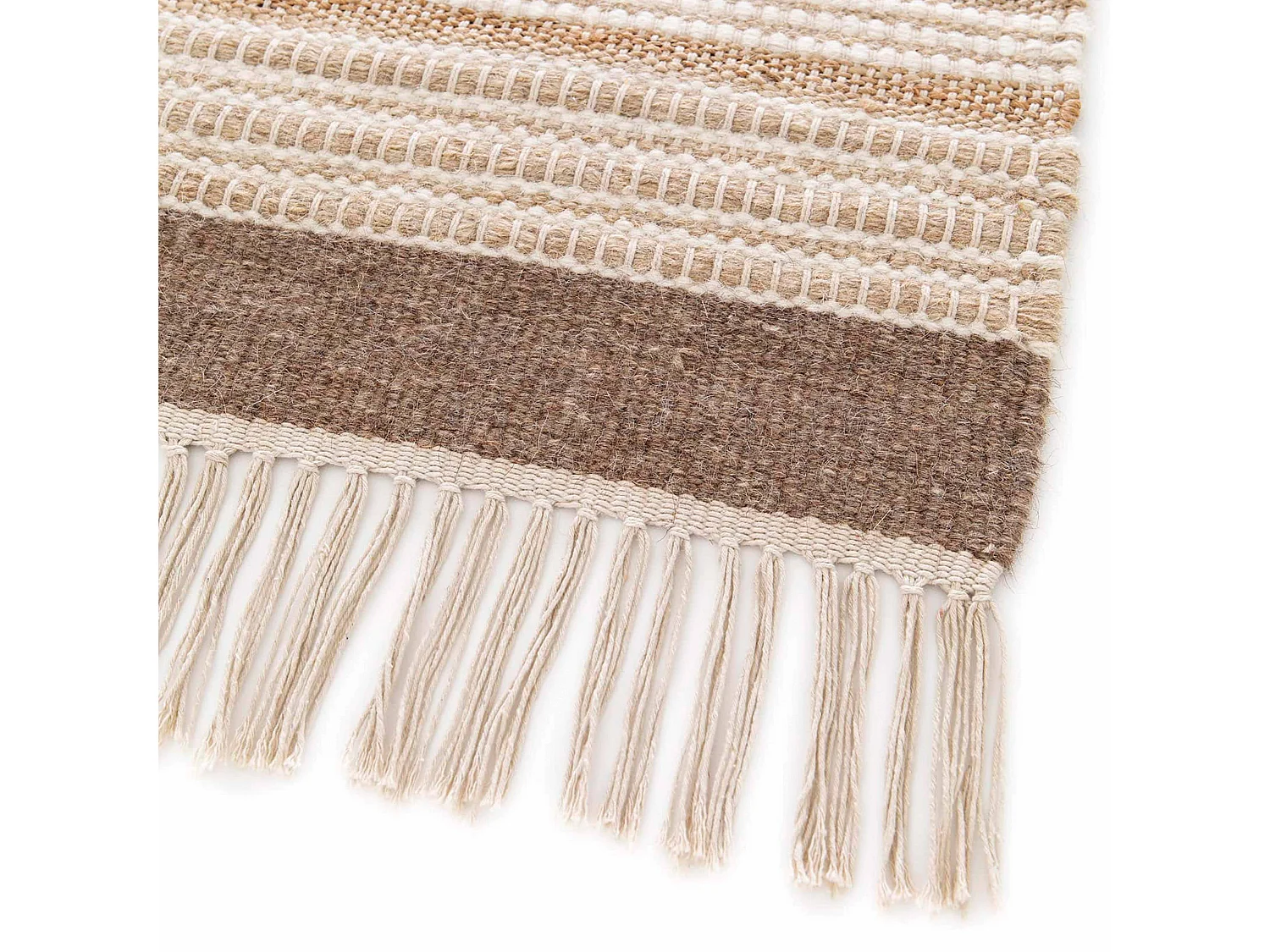 Tapis rectangulaire rayé en laine et jute tissé à plat 120 x 170 cm