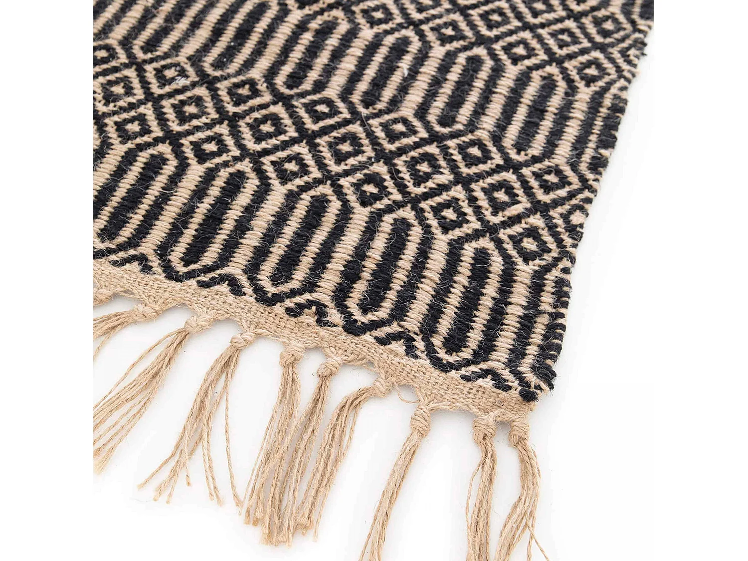 Tapis à franges en jute naturel tissé main noir 200 x 290 cm