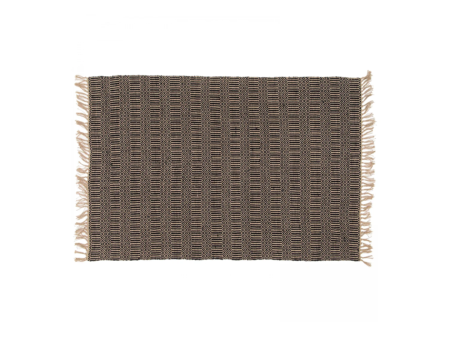 Tapis à franges en jute naturel tissé main noir 200 x 290 cm