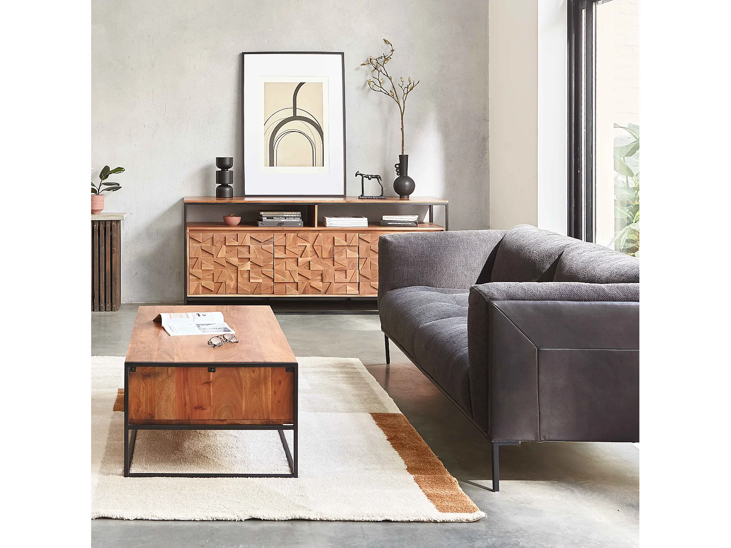 Tapis rectangulaire motif graphique à poils courts 120 x 170 cm