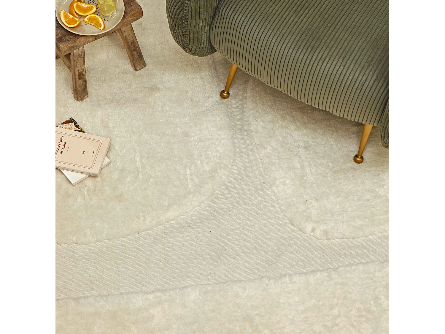 Tapis rectangulaire en laine à motif tissé main blanc 200 x 290 cm