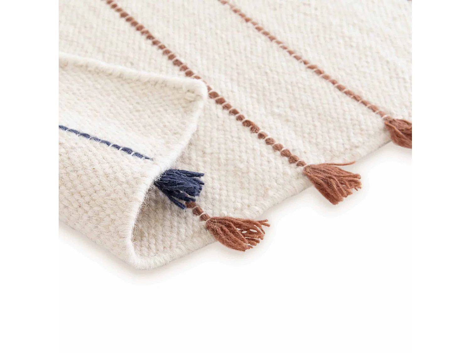 Tapis en laine tissé à la main avec pompons 120 x 170 cm