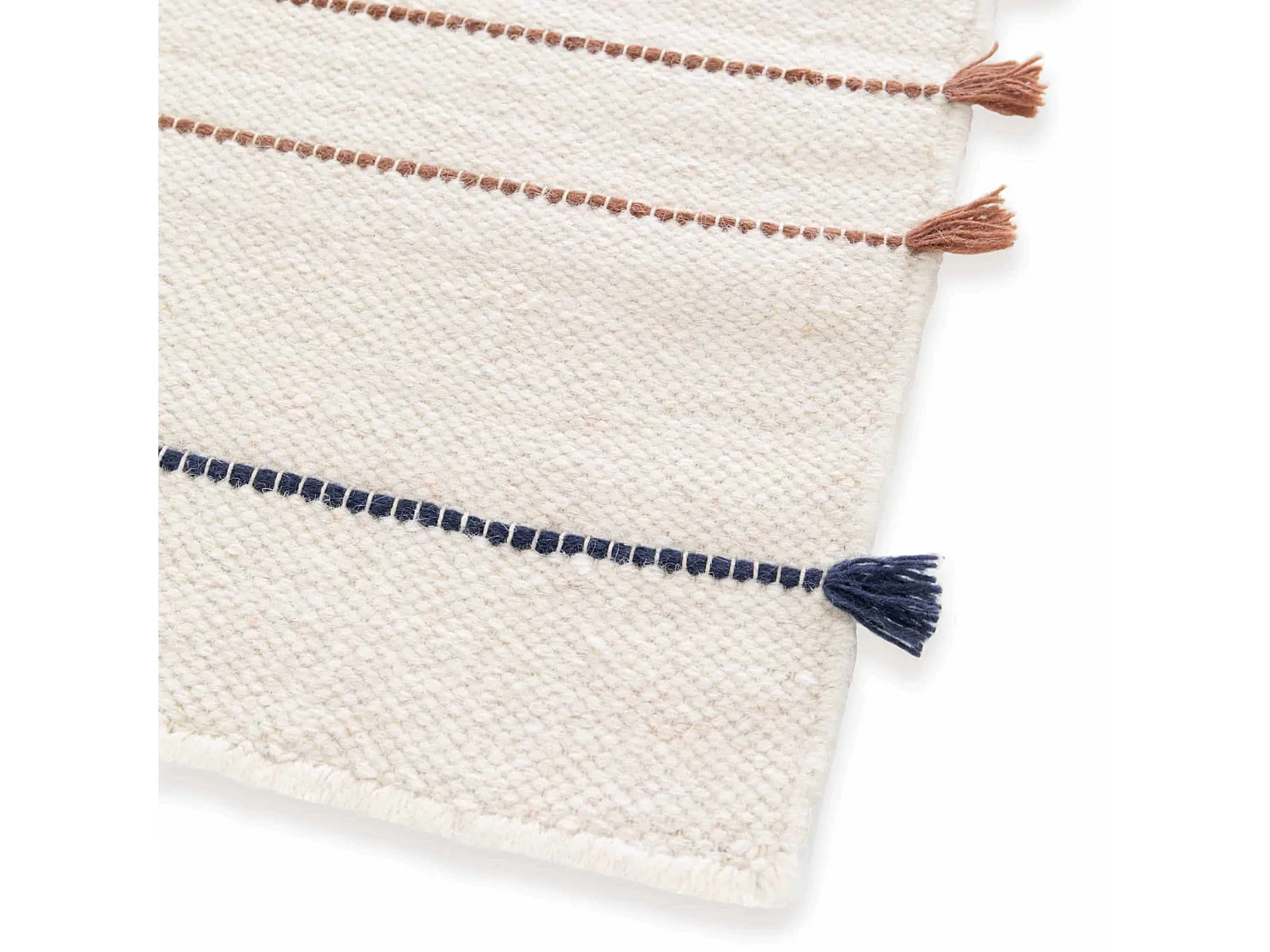 Tapis en laine tissé à la main avec pompons 160 x 230 cm