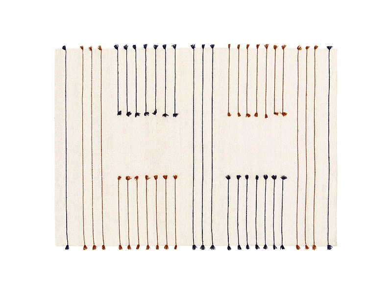 Tapis en laine tissé à la main avec pompons 160 x 230 cm