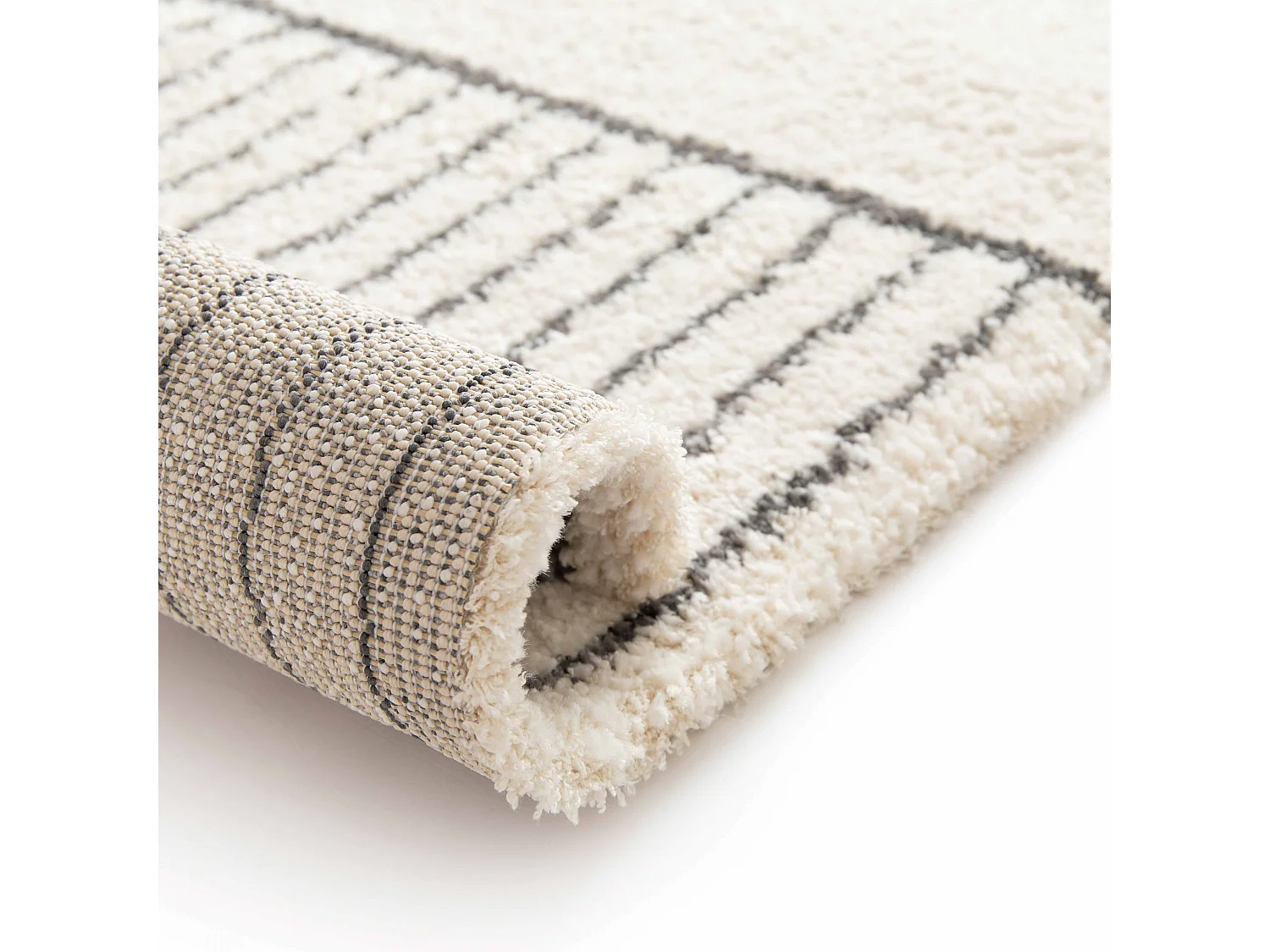 Tapis rectangulaire motif linéaire à poils courts beige 120 x 170 cm